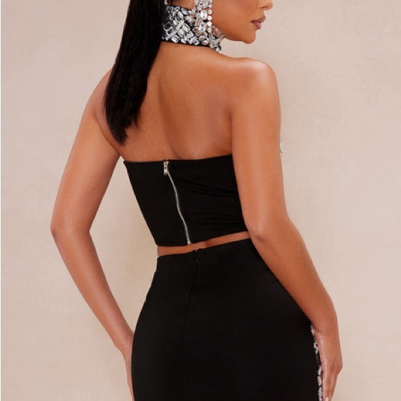 AKIRA Embellished Monochrome Sequin Strapless Top - Picture 4 of 6